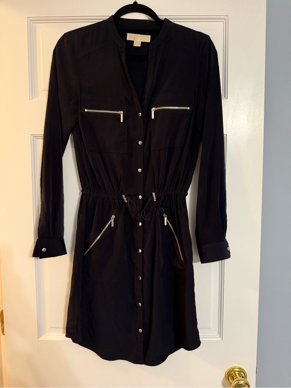 MICHAEL Michael Kors Black Long Sleeve Shirt Dress with Zippers